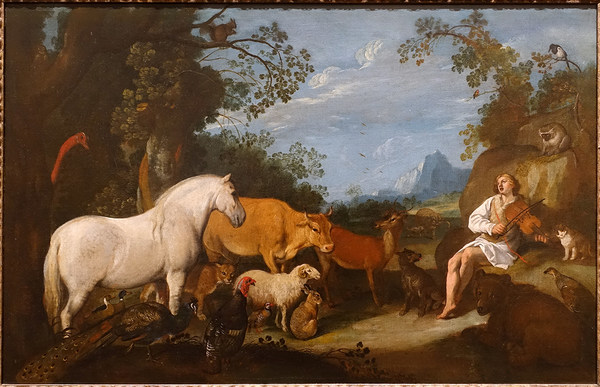 Ein Gemälde von Sinibaldo Scorza von circa 1615 zeigt Orpheus, wie er mit seinem Gesang die Tiere bezaubert.